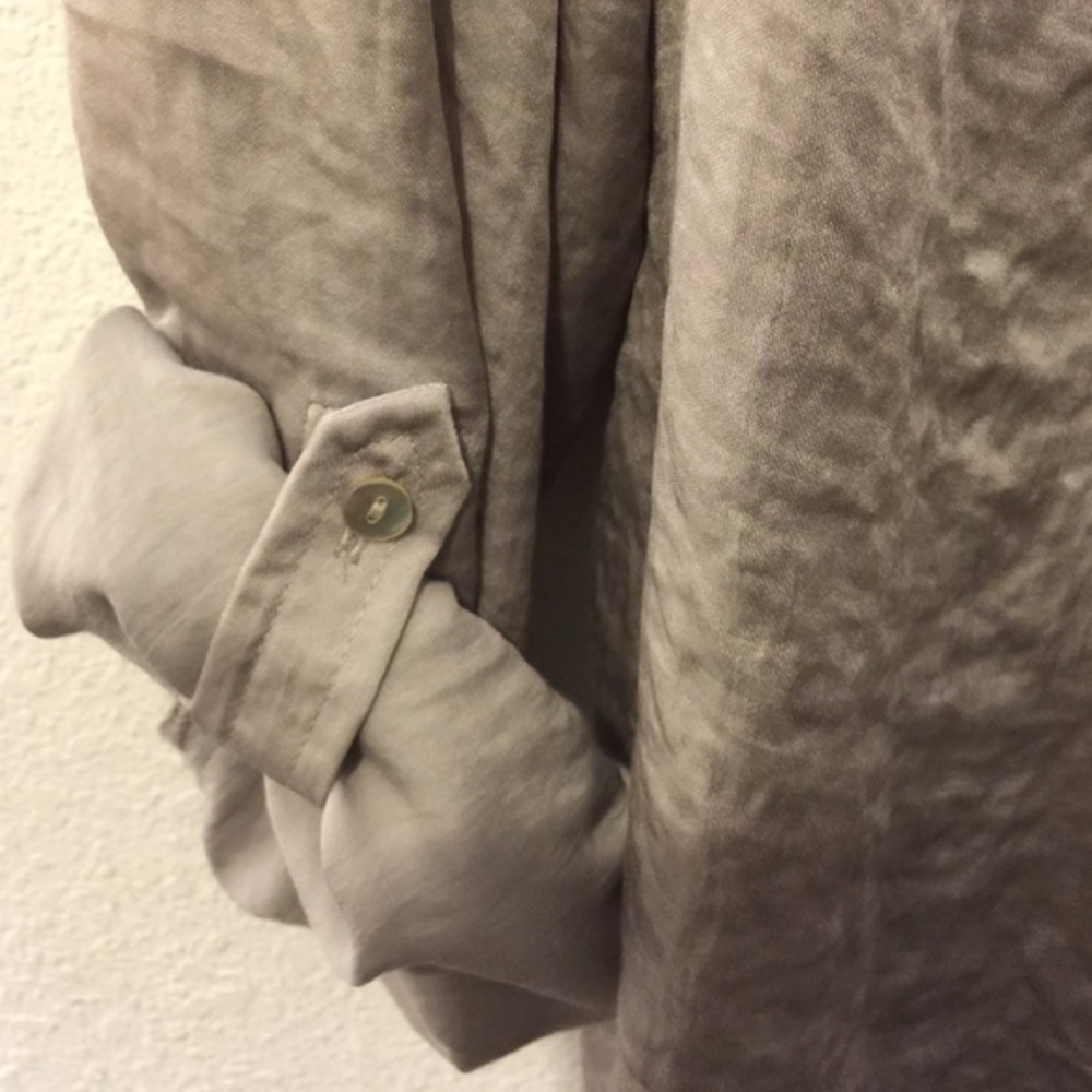 Avenue Grey Distressed Button Lace Trim Blouse - Picture 3 of 4